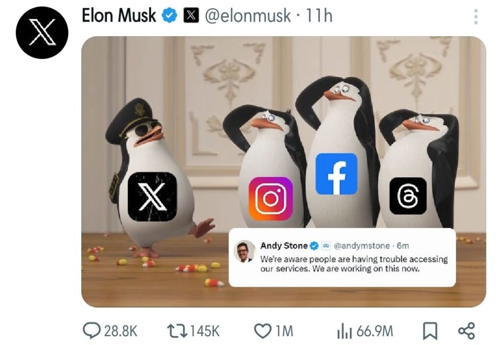 Elon Musk posted a meme on 'X showing four penguins